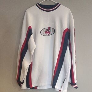 Vintage Lee Sport Cleveland Indians Xlg  White Sweatshirt‎ Red and Navy Stripes